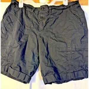Black Cargo Shorts Women's 1X 14W Stretch Walking Travel Utility Bermuda Goth